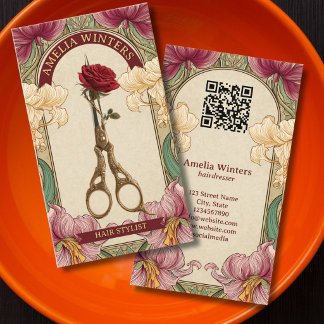 Cartão De Visita Tesoura Dourada de Estilista de Cabelo Vintage Art