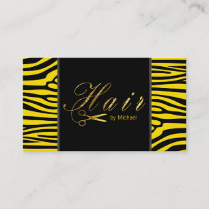 Cartão De Visita Tesoura Dourada de Stylist de Cabelo Roteiro Zebra