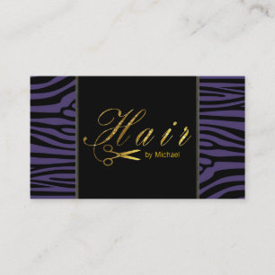 Cartão De Visita Tesoura Dourada de Stylist de Cabelo Roteiro Zebra