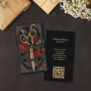 Cartão De Visita Tesoura Dourada Estilista de Cabelo Tarot Góthico 