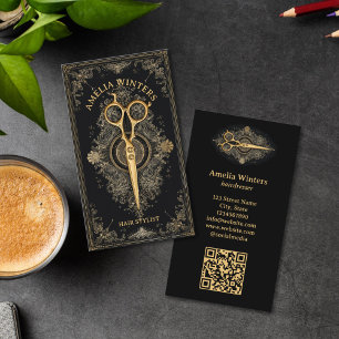 Cartão De Visita Tesoura Dourada Estilista de Cabelo Tarot Góthico 