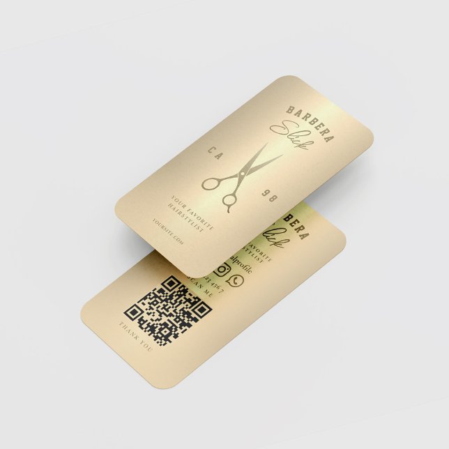 Cartão De Visita Tesoura Dourada Hairstylist da Barbershop Elegante (Criador carregado)