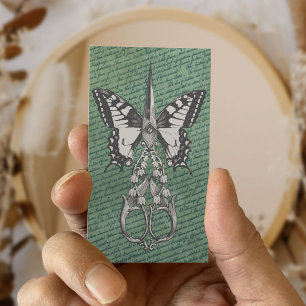 Cartão De Visita Tesoura e Borboleta Antiquada do Cabelo Vintage