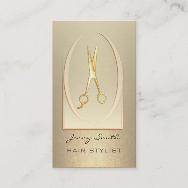 Cartão De Visita Tesoura elegante e elegante de ouro de luxo modern (Frente)