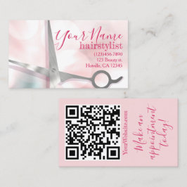 Cartão De Visita Tesoura Elegante Rosa e Prata Cabeleireiro