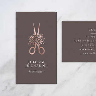 Cartão De Visita Tesoura Elegante Rose Gold Estilista de Cabelo Neg