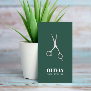 Cartão De Visita Tesoura Falsa Prata Verde Elegante Salão de Cabelo