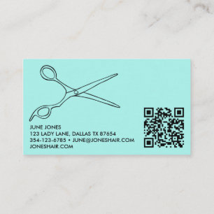 Cartão De Visita Tesoura Hair Stylist Chic Barber Código QR Mint