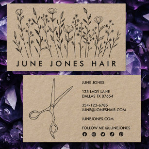 Cartão De Visita Tesoura Hair Stylist Elegante Flores Selvagens Kra