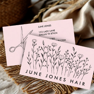 Cartão De Visita Tesoura Hair Stylist Flores Selvagens Elegantes Bl