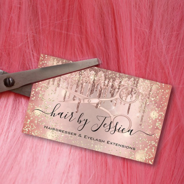 Cartão De Visita Tesoura Hair Stylist Hairdresser Rosa Confetti (Criador carregado)