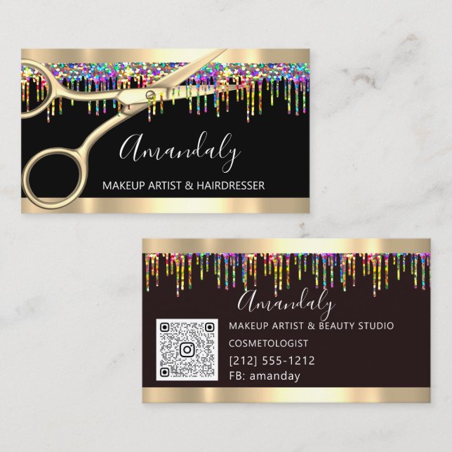 Cartão De Visita Tesoura Hair Stylist Holograph Driblando Hairdress (Frente/Verso)