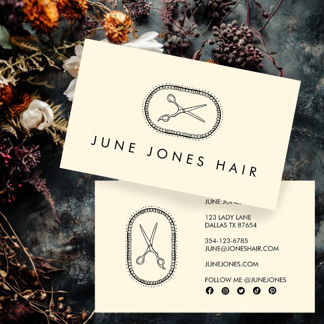 Cartão De Visita Tesoura Hair Stylist Mídia Social Chic Elegante (Hair Stylist Scissors Elegant Chic Social Media Business Card
)