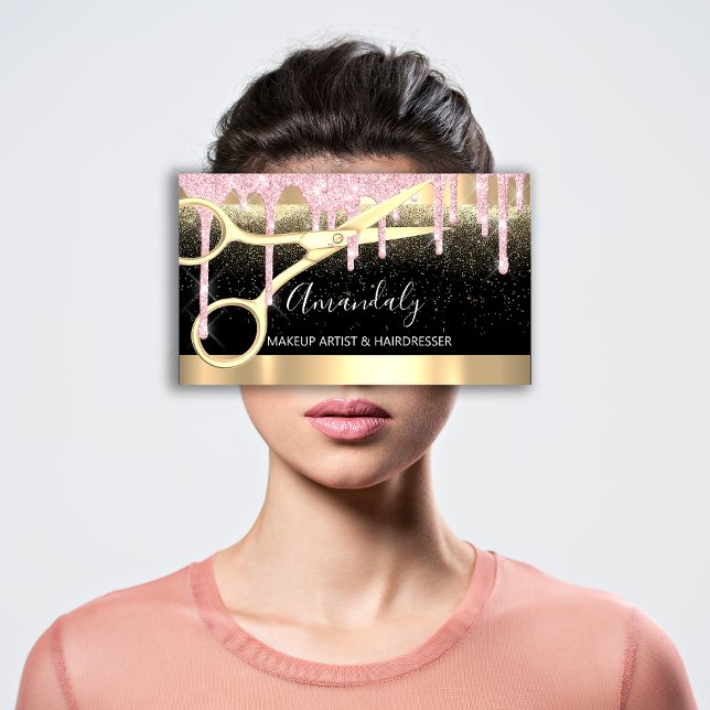 Cartão De Visita Tesoura Hairdresser Coiffeur Confetti Rosa Dourado (Hairdresser Scissors Coiffeur Confetti Pink Gold Business Card)