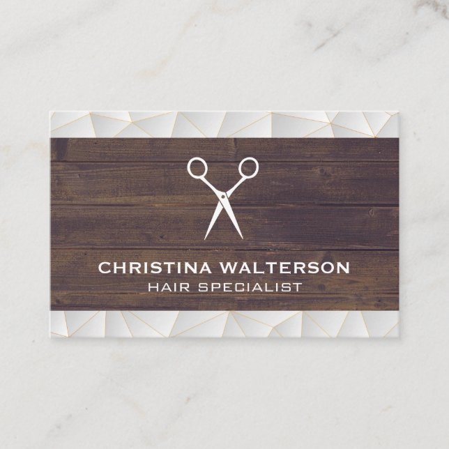 Cartão De Visita Tesoura | Madeira | Geométrico Moderno (Frente)