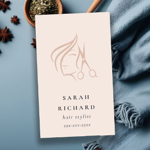 Cartão De Visita Tesoura Mínima Elegante Hairstylist Blush Hair