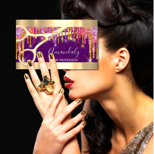 Cartão De Visita Tesoura Moderna do Hairdresser Glitter Roxo