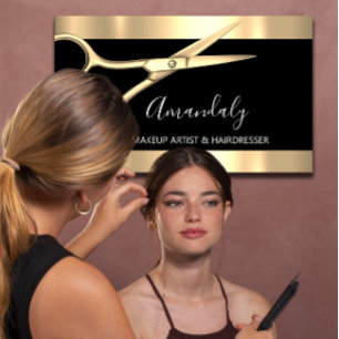 Cartão De Visita Tesoura moderna do Ouro Hairdresser Stylist