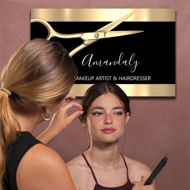 Cartão De Visita Tesoura moderna do Ouro Hairdresser Stylist (Hair Stylist Hairdresser Golden Scissors Modern Business Card)