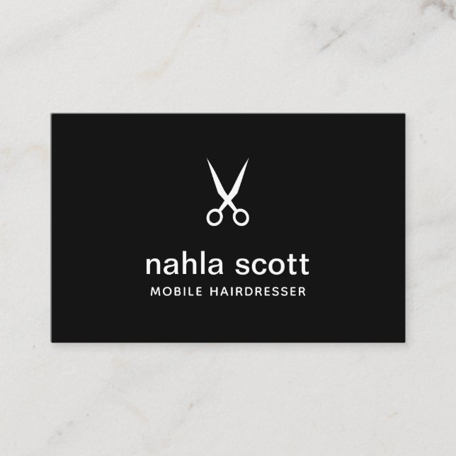 Cartão De Visita Tesoura Negra para Cabeleireiros Móveis Reino Unid (Frente)