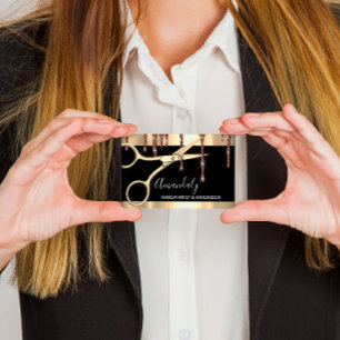 Cartão De Visita Tesoura Ouro Hairdresser Hair Stylist Preta