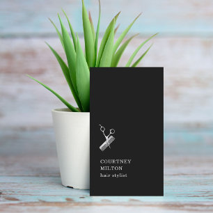 Cartão De Visita Tesoura Prateada Negra Moderna Tesoura Penteada
