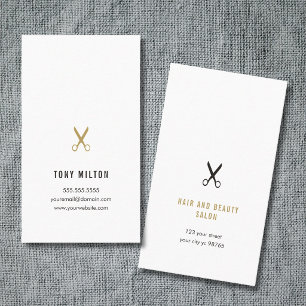 Cartão De Visita Tesoura Preta Elegante Minimalista Faux Dourado Ca