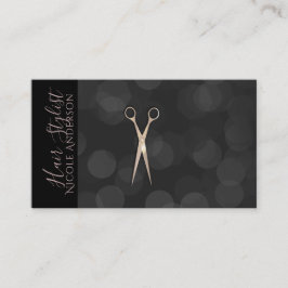 Cartão De Visita Tesoura Rosa Dourado Preto Minimalista Estilista d