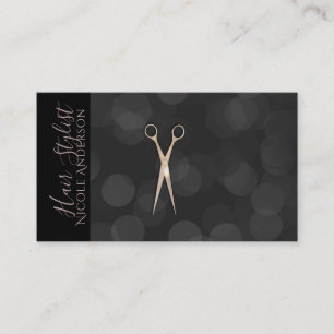 Cartão De Visita Tesoura Rosa Dourado Preto Minimalista Estilista d