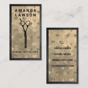 Cartão De Visita Tesoura Salon Dourado padrão cardíaco Couro
