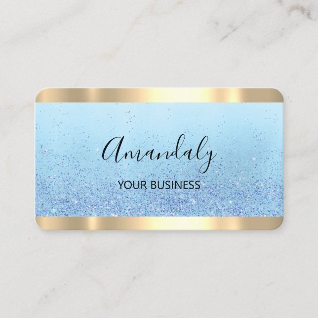 Cartão De Visita Tesoura Stylist Coiffeur Dourada Azul (Frente)