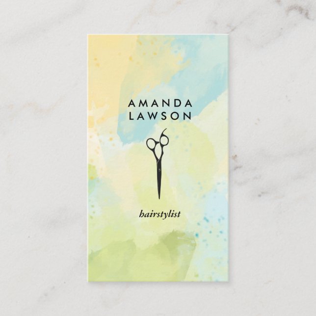 Cartão De Visita Tesoura | Stylist para o cabelo | Aquarela (Frente)
