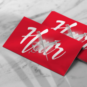 Cartão De Visita Tesoura Vermelha Moderna e Lista de Cabelos Comb