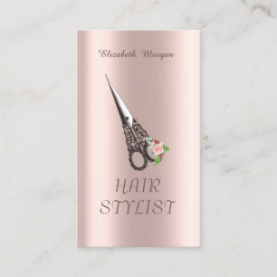Cartão De Visita Tesoura Vintage Cabelo Dourado Rosa
