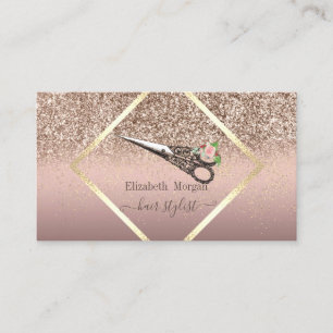 Cartão De Visita Tesoura Vintage Glitter Dourado Confete