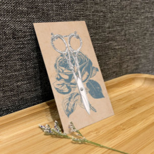 Cartão De Visita Tesoura Vintage Hair Stylist & Blue Rosa Floral