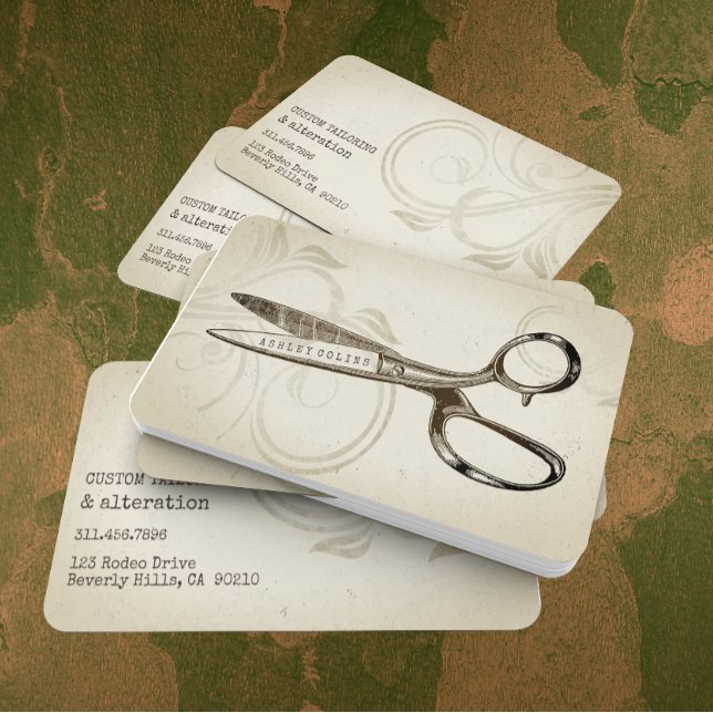 Cartão De Visita Tesoura Vintage Hairdresser Elegante Seamstress (Criador carregado)