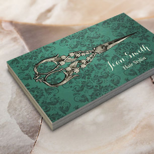 Cartão De Visita Tesoura Vintage - Lista de Cabelos Verde Teal Dama