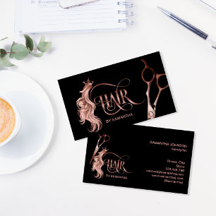 Cartão De Visita Tesouras de cabelo estilista rosa dourado