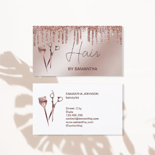 Cartão De Visita Tesouras de cabelo estilista rosa dourado