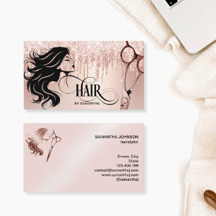 Cartão De Visita Tesouras de cabelo estilista rosa dourado