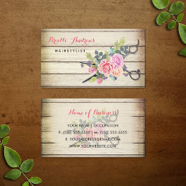 Cartão De Visita Tesouras de madeira e Rosas de madeira