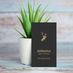 Cartão De Visita Tesouras Douradas Escuras Escuras Elegantes
