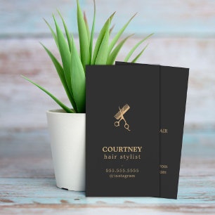 Cartão De Visita Tesouras Douradas Escuras Escuras Elegantes