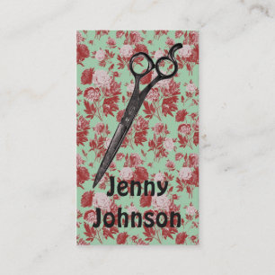Cartão De Visita tesouras rosas vermelha da hortelã floral do