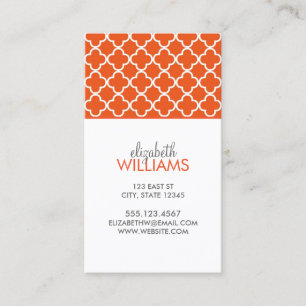 Cartão De Visita Teste padrão alaranjado de Quatrefoil do