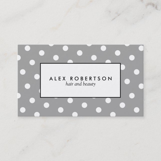 Cartão De Visita Teste padrão de bolinhas cinzento e branco (Frente)