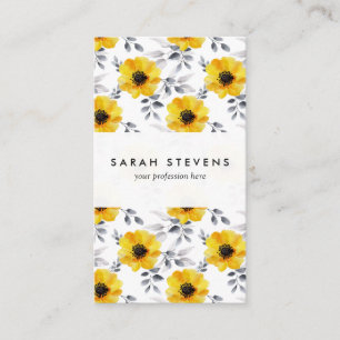 Cartão De Visita Teste padrão de flores amarelo feminino na moda