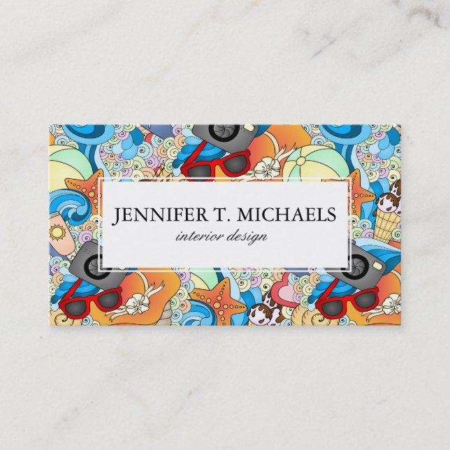 Cartão De Visita Teste padrão do divertimento do verão do monograma (Frente)