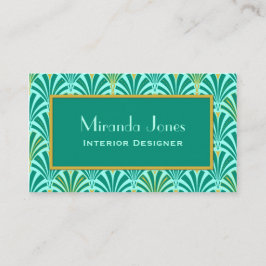 Cartão De Visita Teste padrão do fã do art deco - turquesa no aqua